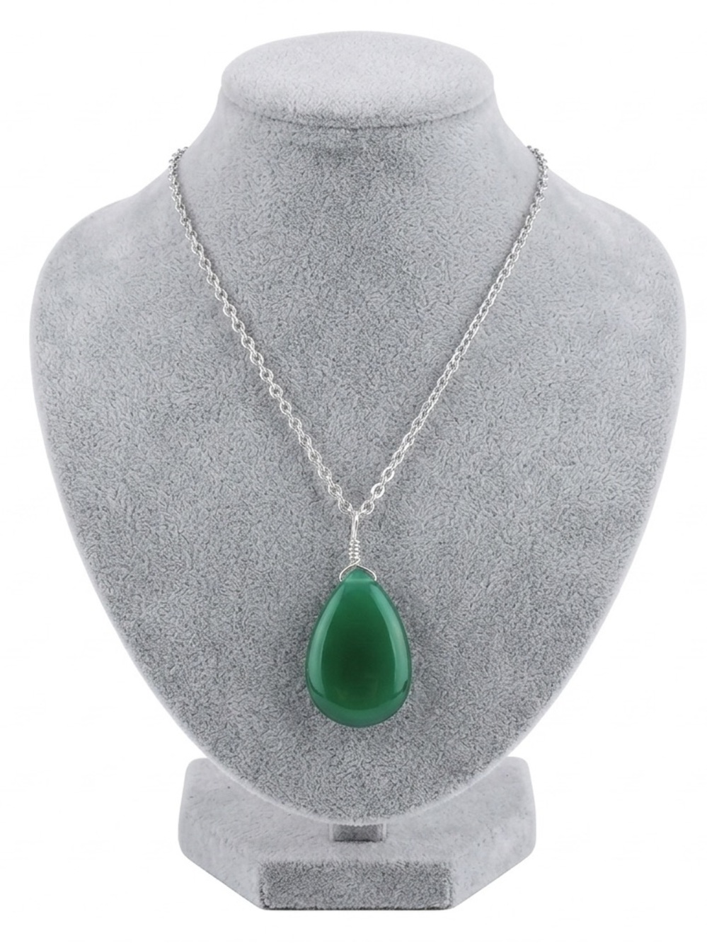 New Natural Green Chalcedony 925 Sterling Silver Handmade Water Drop Necklace
